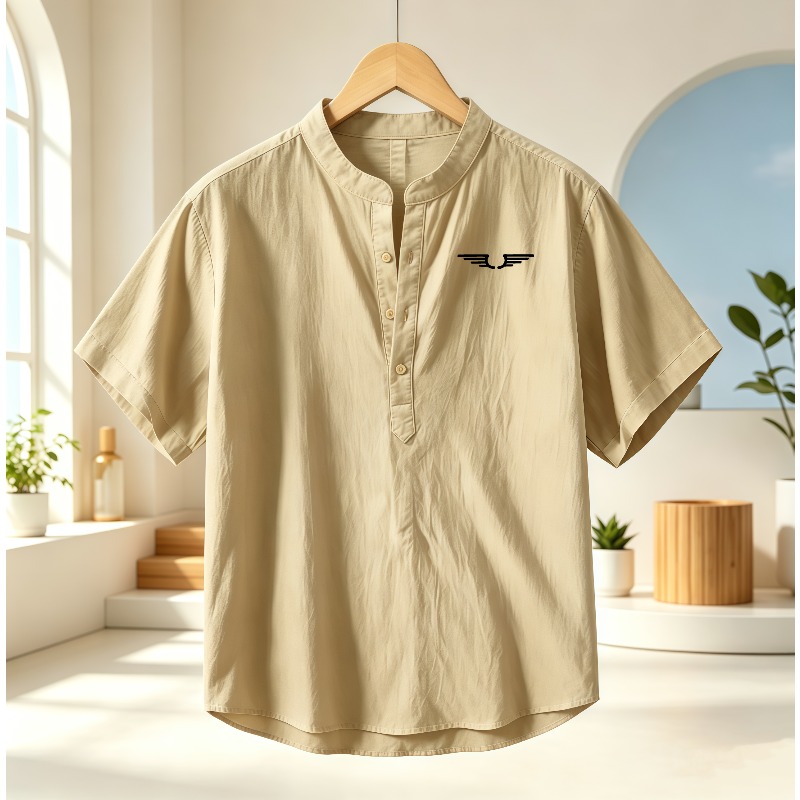 Summer Clothing Line - Camisa masculina de algodão e linho