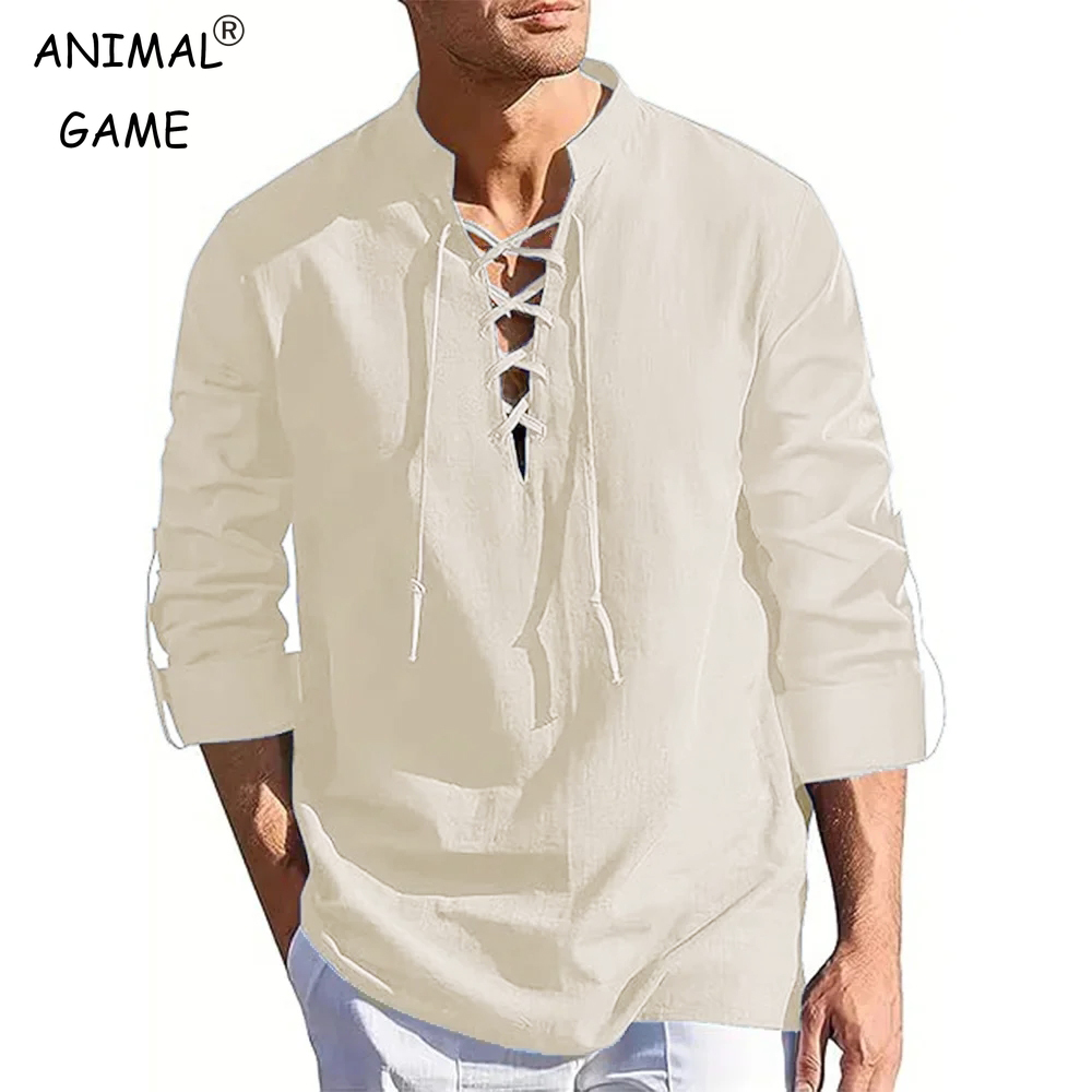 Summer Viking Clothing - Camisa renascentista masculina pirata medieval viking