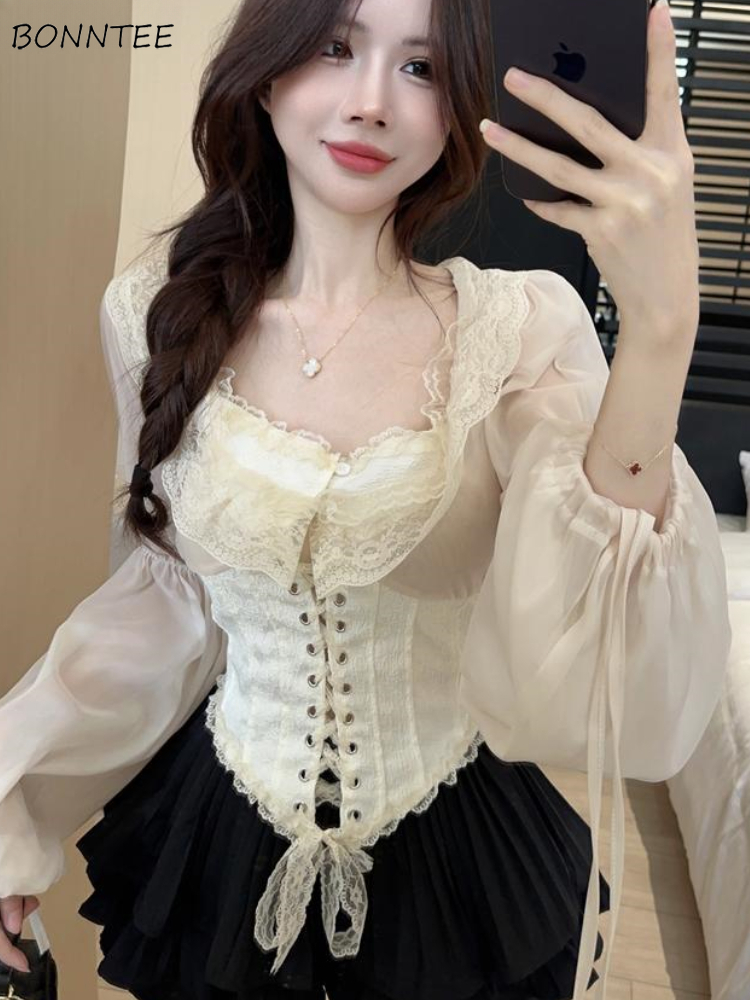 Crop Blouse Linen - Blusa sólida feminina rendas colheita topos