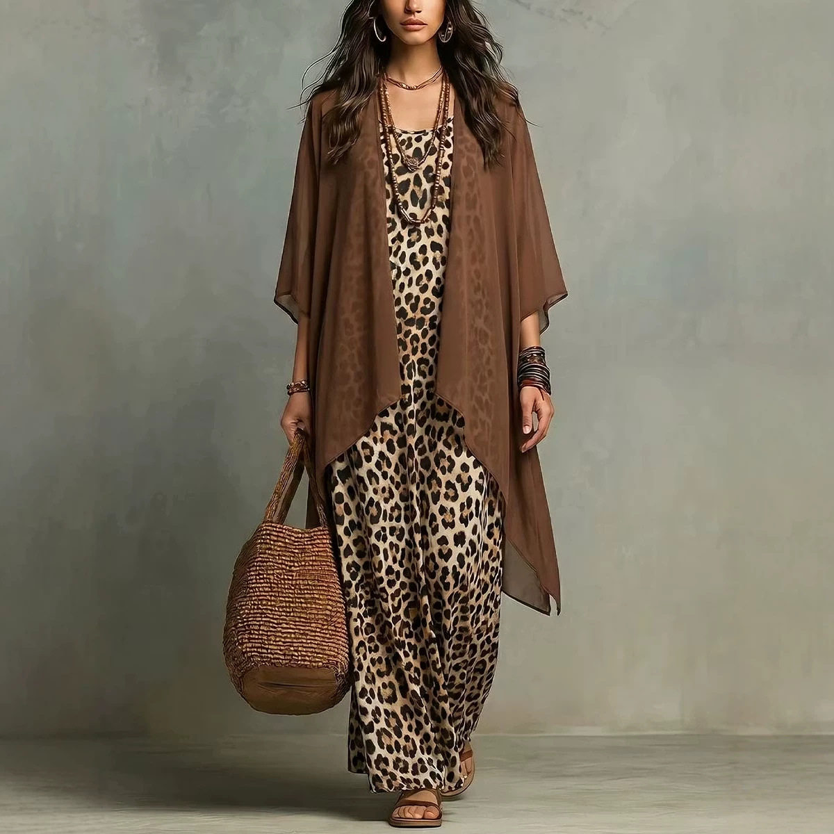 Summer Vacation Clothing Women - Vestido de Chiffon com Estampa de