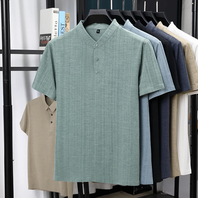 Summer Clothing Line - Camisas Masculinas de Linho Texturizado com