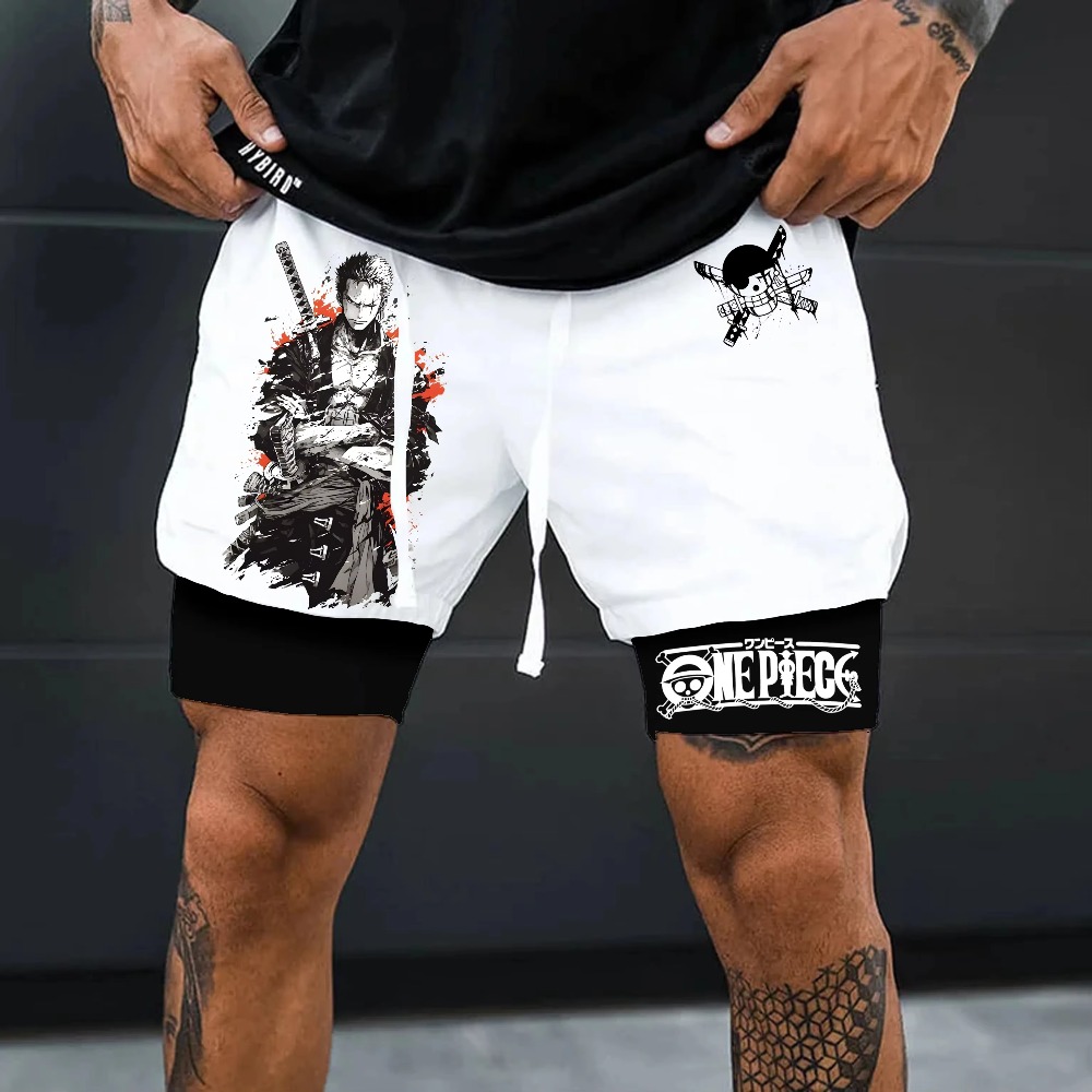 Summer Clothing Layering - Shorts de camada dupla com estampa
