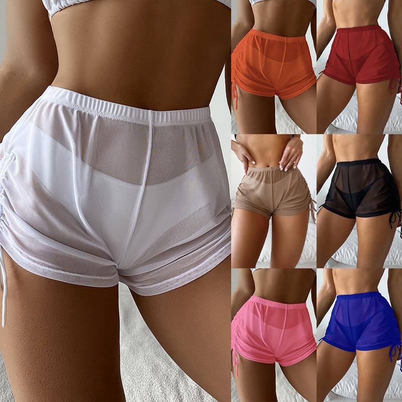Swim Cover Up Mesh - Mulheres transparentes sexy shorts de praia,