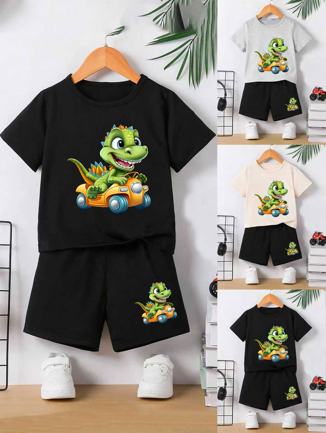 Summer Clothing Drive - Conjunto Confortável com Estampa de Dinossauro