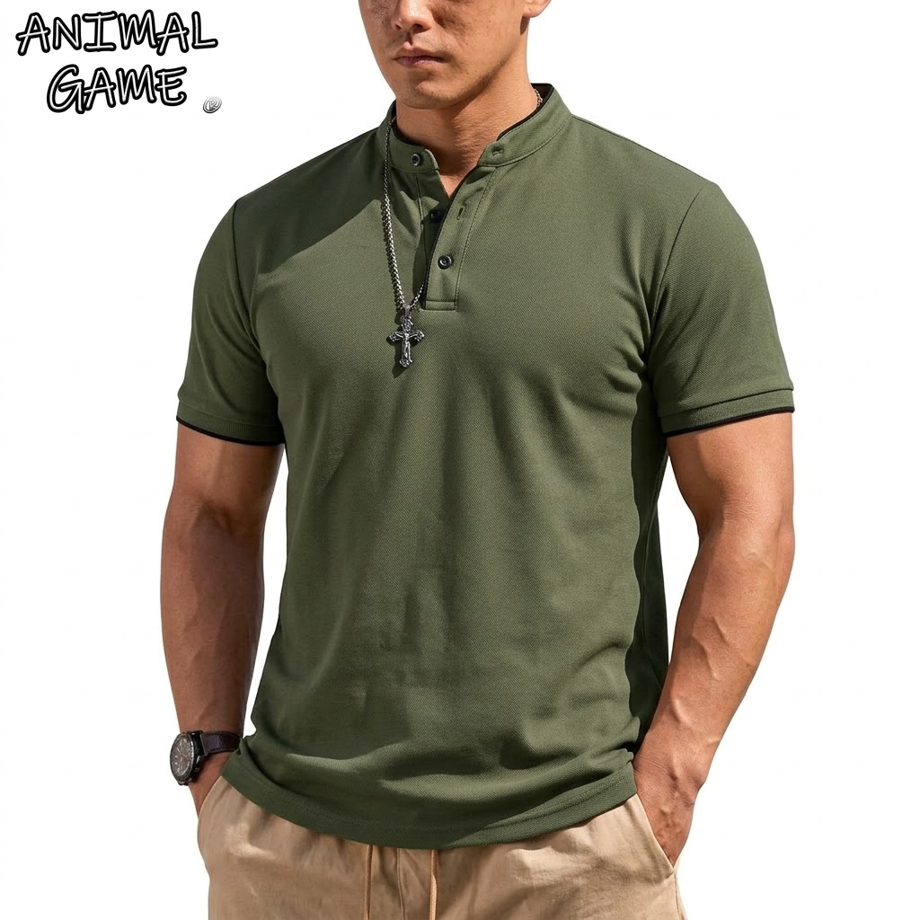 Summer Clothing Line - Camisa Henley de Manga Curta para