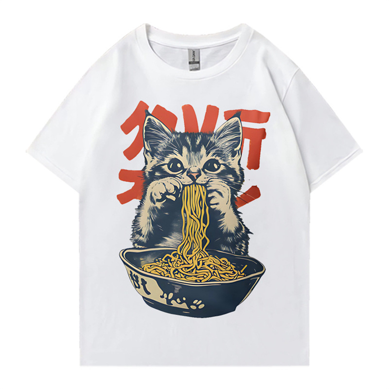 Summer Clothing Essentials Women - Camiseta Kawaii Ramen Cat Retro Japonesa