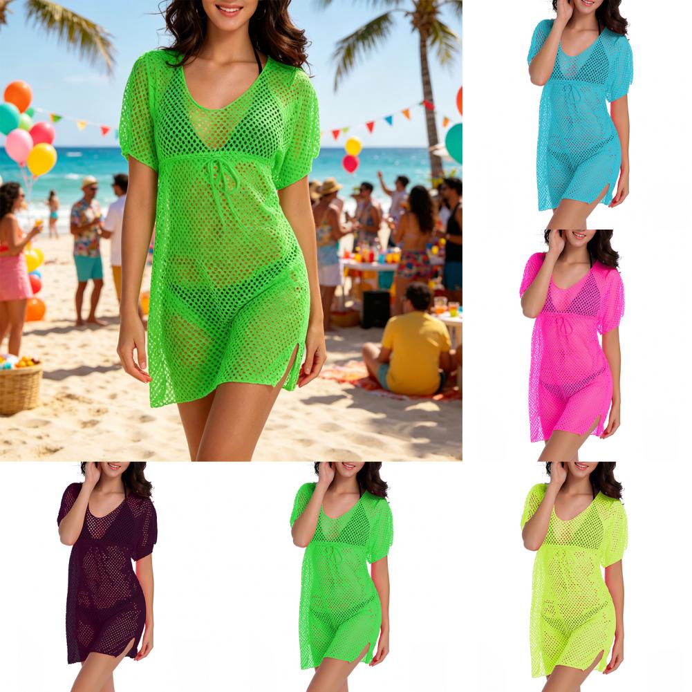 Swim Cover Up Mesh - Saída de Praia com Cordão, Camisa