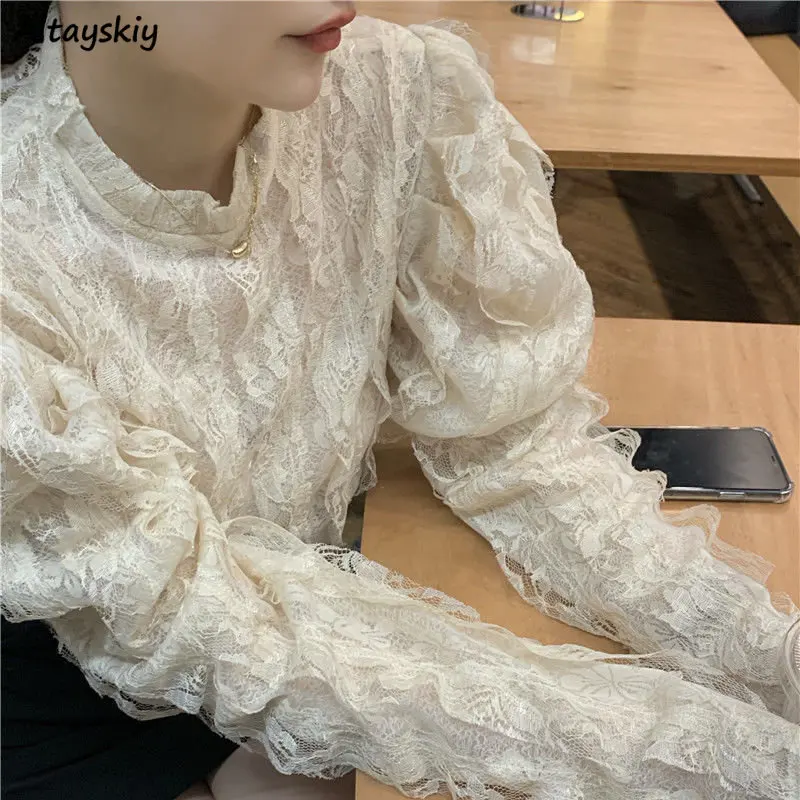Crop Blouse Linen - Blusas vintage femininas estilo francês renda