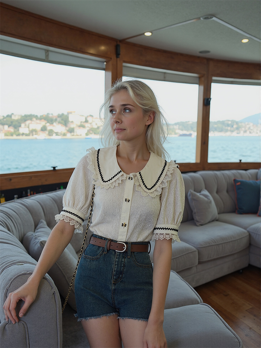Camisas de renda fofas meninas - Crop Blouse Linen avaliação e preço