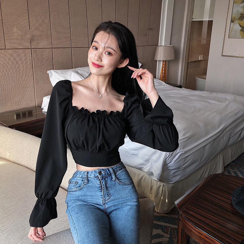 Blusas femininas preto puff ma - Crop Blouse Linen avaliação e preço