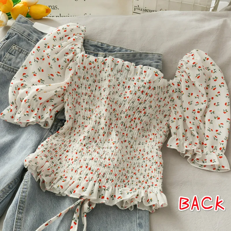 Cordões florais babados blusas - Crop Blouse Linen avaliação e preço