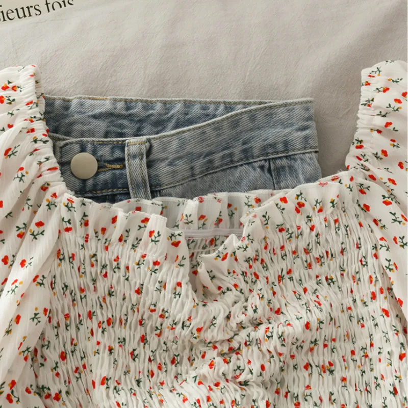 Cordões florais babados blusas - Crop Blouse Linen avaliação e preço