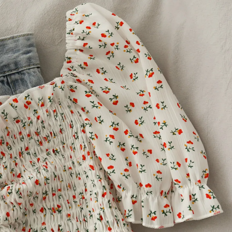 Cordões florais babados blusas - Crop Blouse Linen avaliação e preço