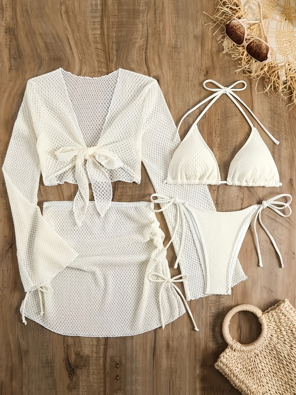 4 peça halter biquinis conjunt - Swim Cover Up Mesh avaliação e preço