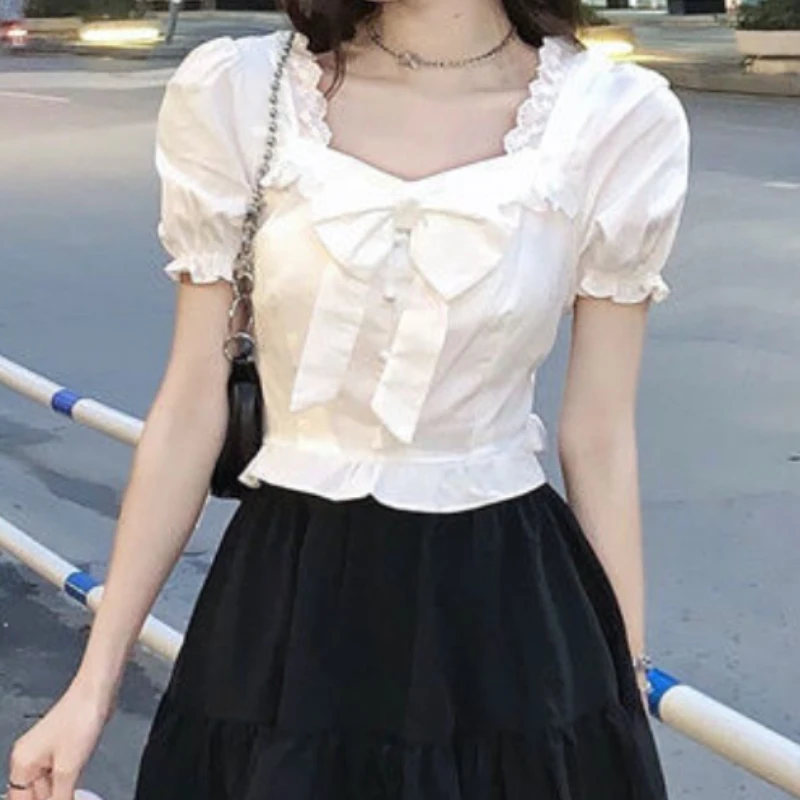 White Blouses Women Bow Design - Crop Blouse Linen avaliação e preço