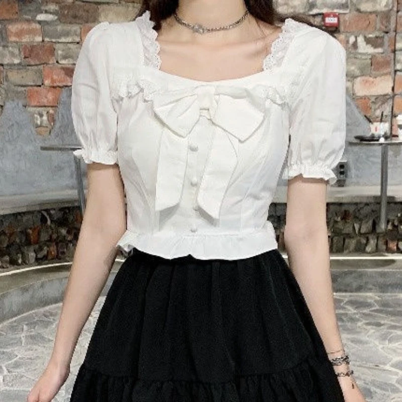 White Blouses Women Bow Design - Crop Blouse Linen avaliação e preço