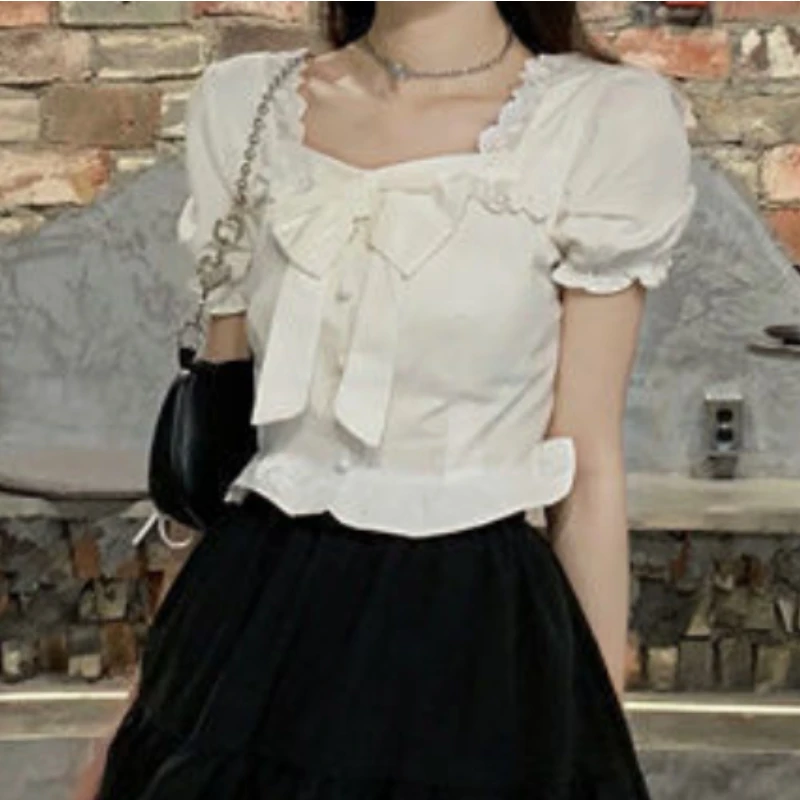 White Blouses Women Bow Design - Crop Blouse Linen avaliação e preço