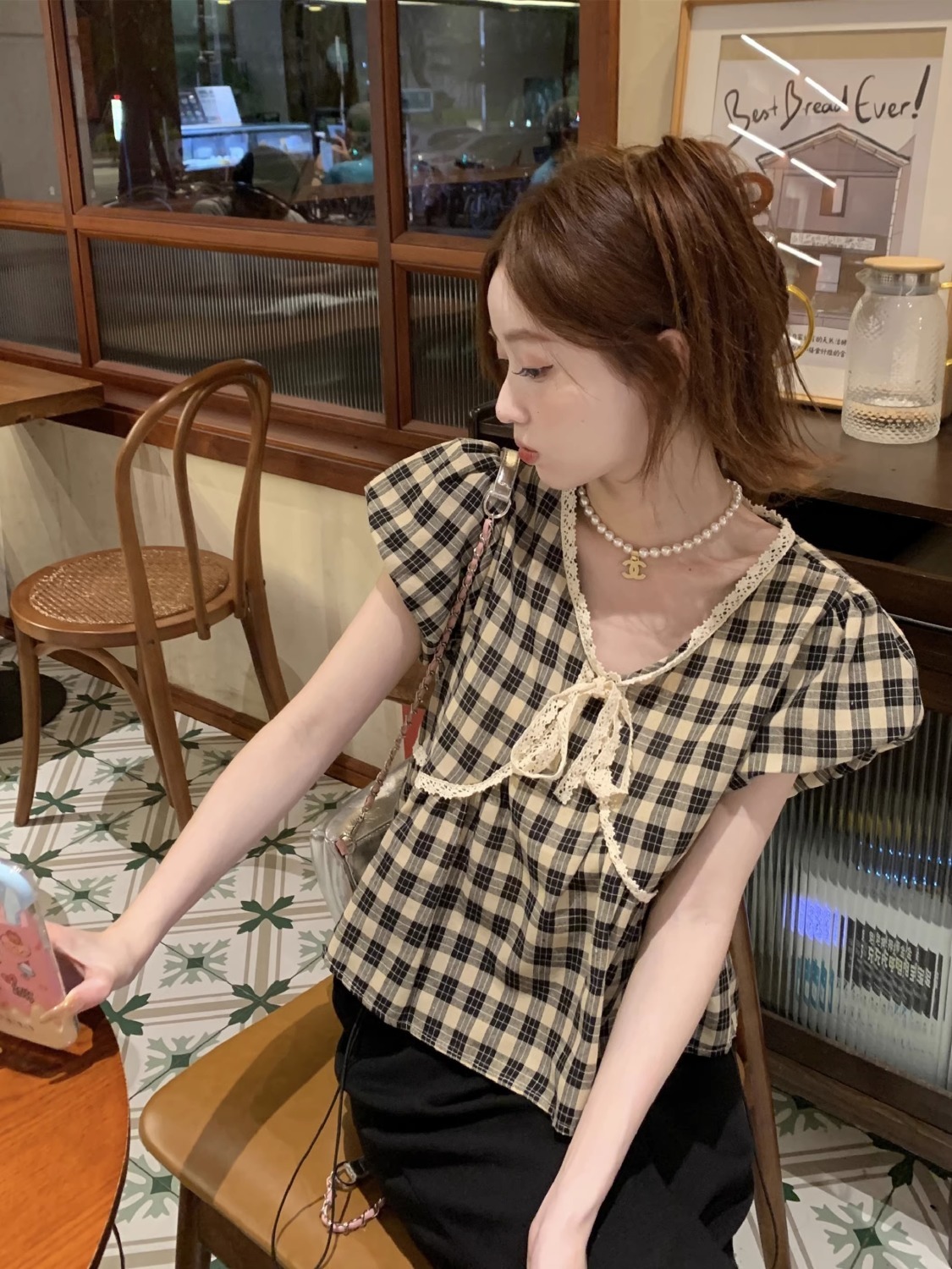 Blusas femininas xadrez vintag - Crop Blouse Linen avaliação e preço