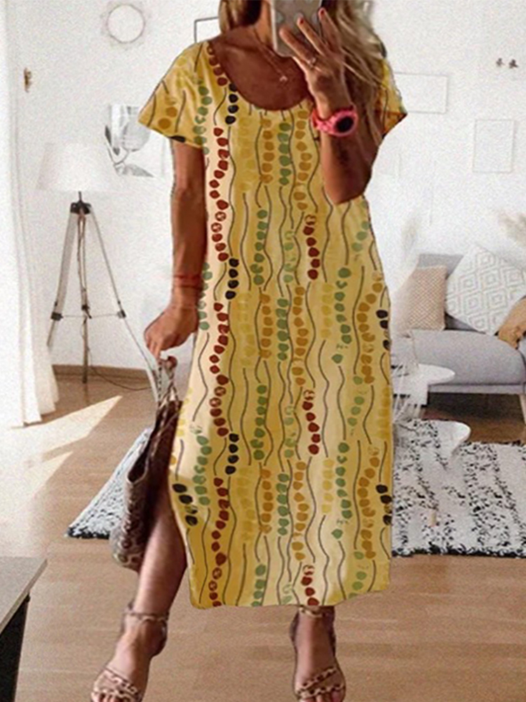Vestido Midi Amarelo Estampado - Summer Upf Clothing avaliação e preço